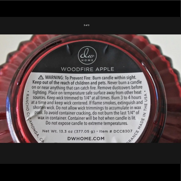 DW HOME CANDLE WOODFIRE APPLE SPICED  RICHLY SCENT NEW - Picture 3 of 3